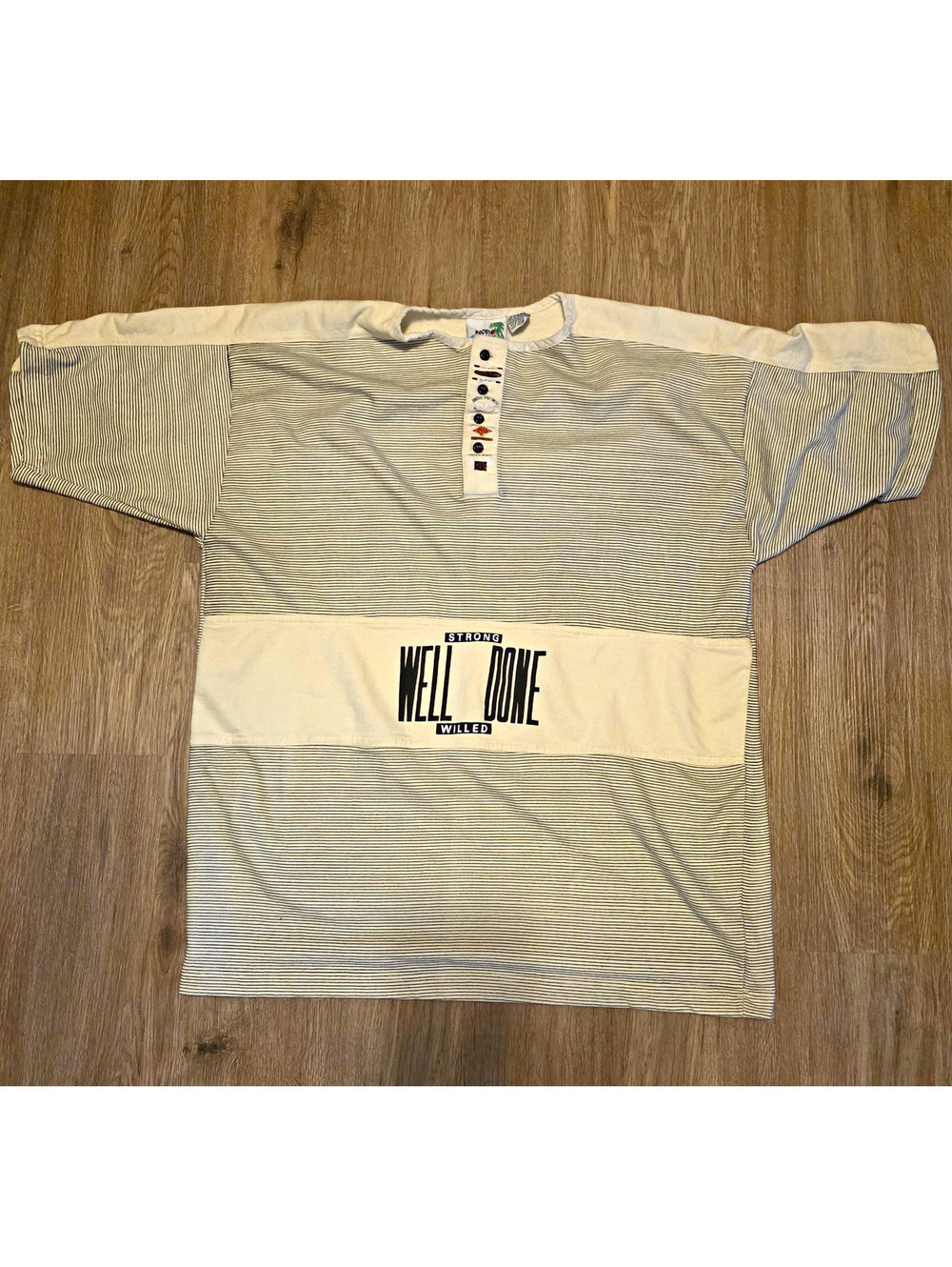 Vintage 90s Pacific Scene Strong Willed Well Done Striped Henley Shirt L